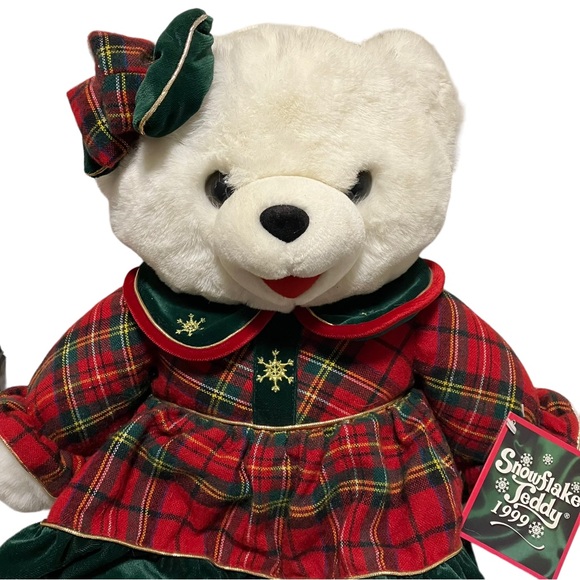 1999 DanDee Snowflake Teddy Bear Girl Plush Christmas Red & Green Plaid Dress - Picture 2 of 8